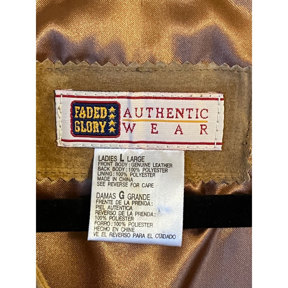 Vtg Faded Glory Leather Vest Women L Tan Suede Zip Front Cinch Back Western Boho - Picture 4 of 12